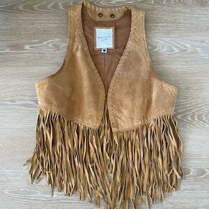 Genuine leather camel Bershka fringes vest boho festival